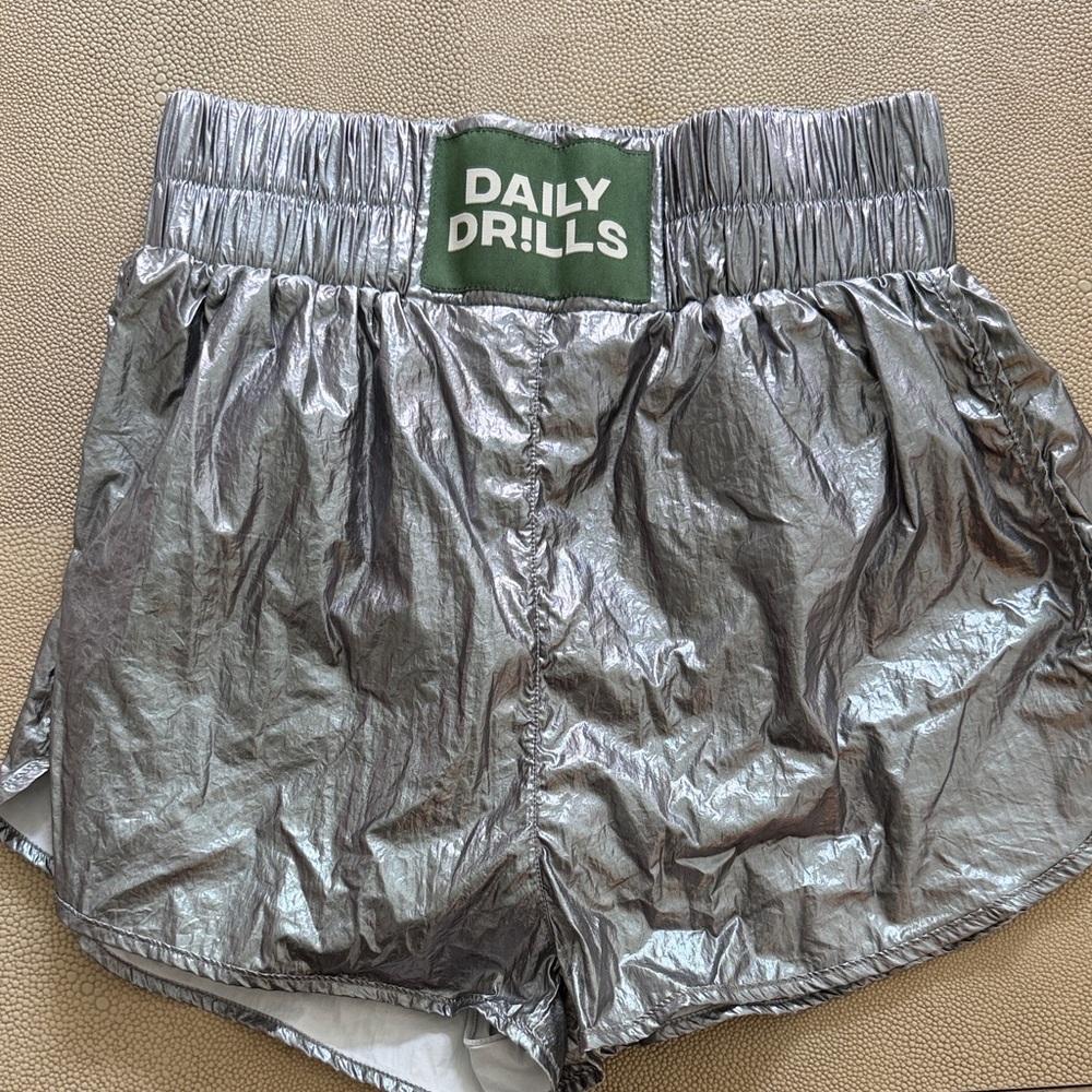 Daily Drills Silver Metallic Athletic Shorts size small